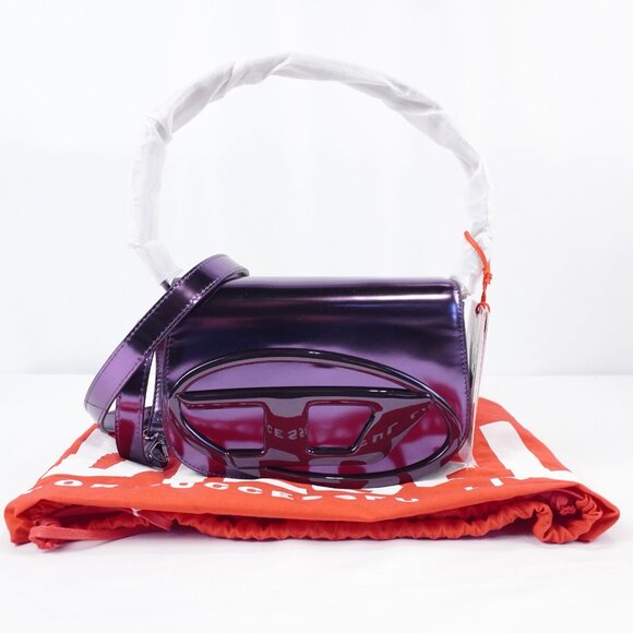 Diesel 1DR Top Handle Shoulder Bag In Purple Mirrored Leather - NWT & Dust Bag - Picture 2 of 12